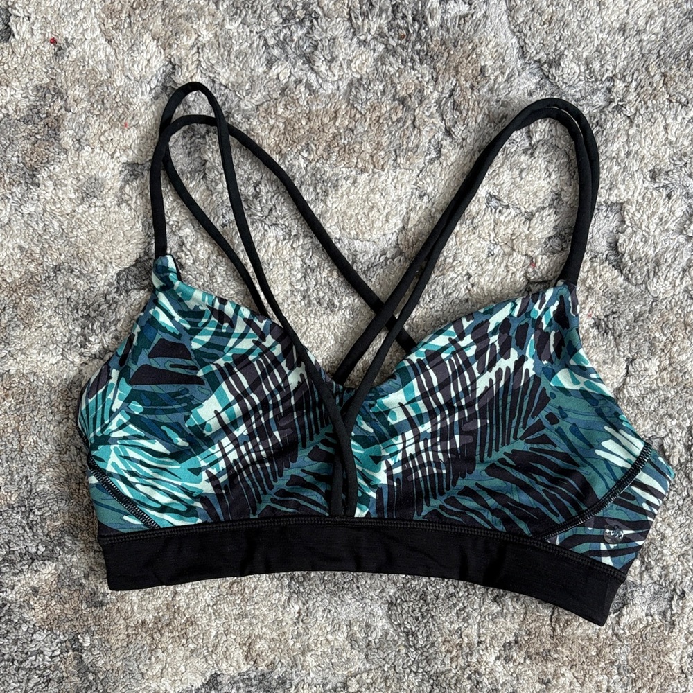 Manduka Women's Strappy Black and Green Yoga Sports Bra